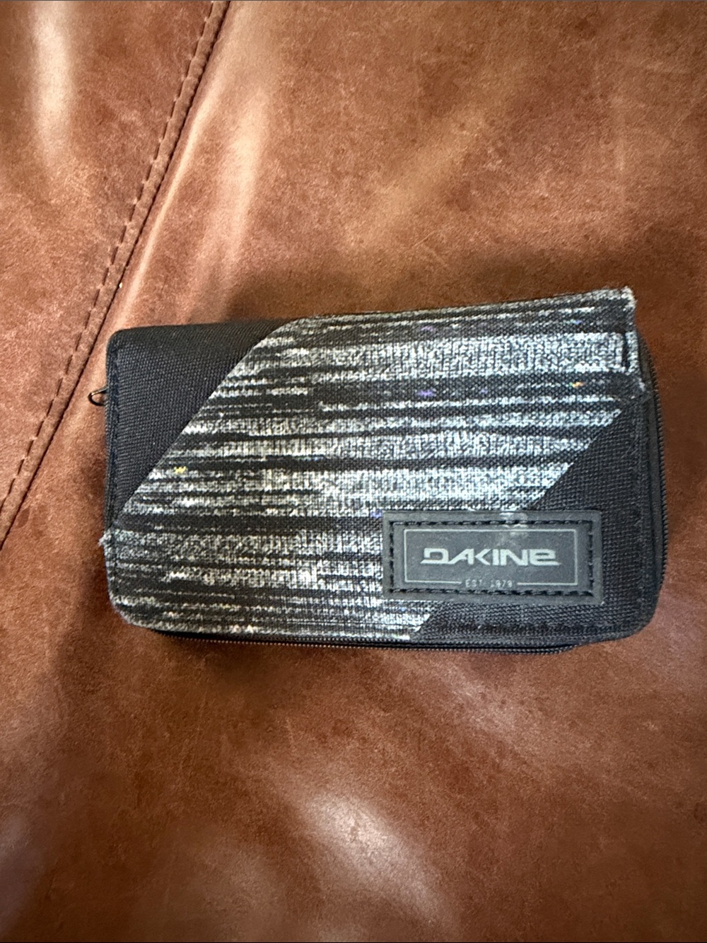 Dakine Black and Gray Striped Zip Tech Wallet